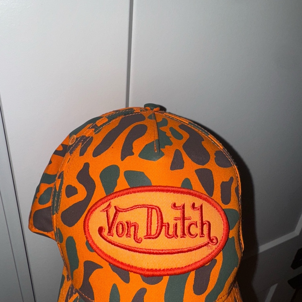 Von Dutch Orange and Brown Camo Trucker cap